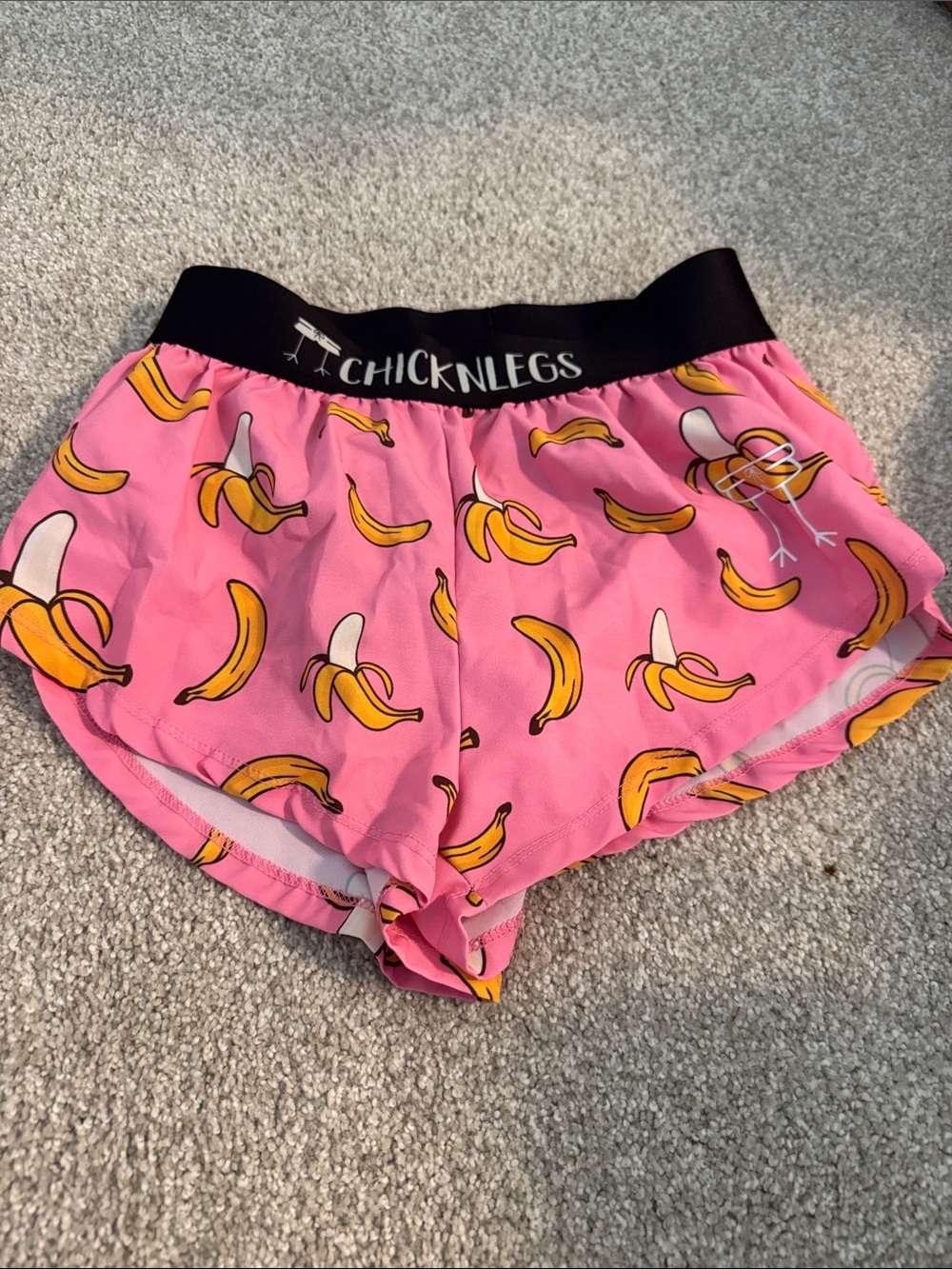 ChicknLegs Pink Banana Print Athletic Shorts